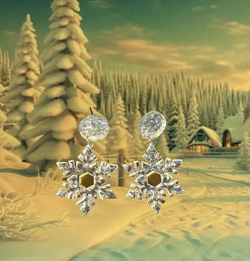 Silver Gold Snowflake Earrings