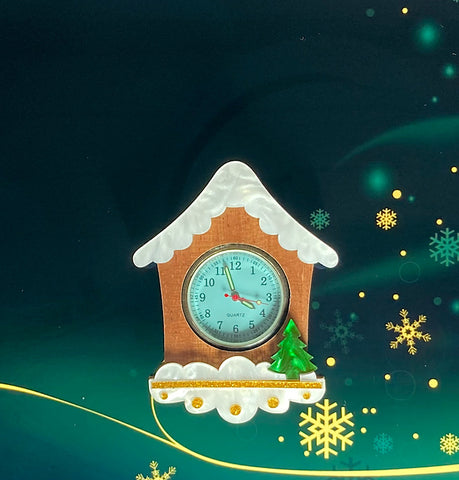 Christmas Time Clock Brooch