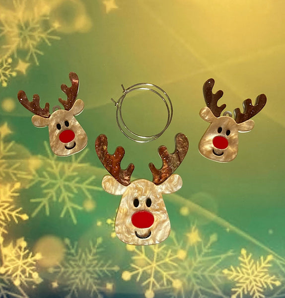 Rudolph Brooch & Earrings Set