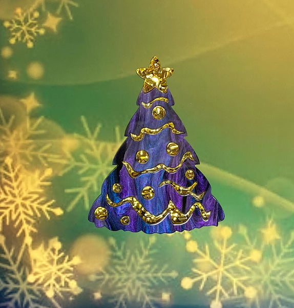 Purple, Blue & Gold Christmas Tree Brooch