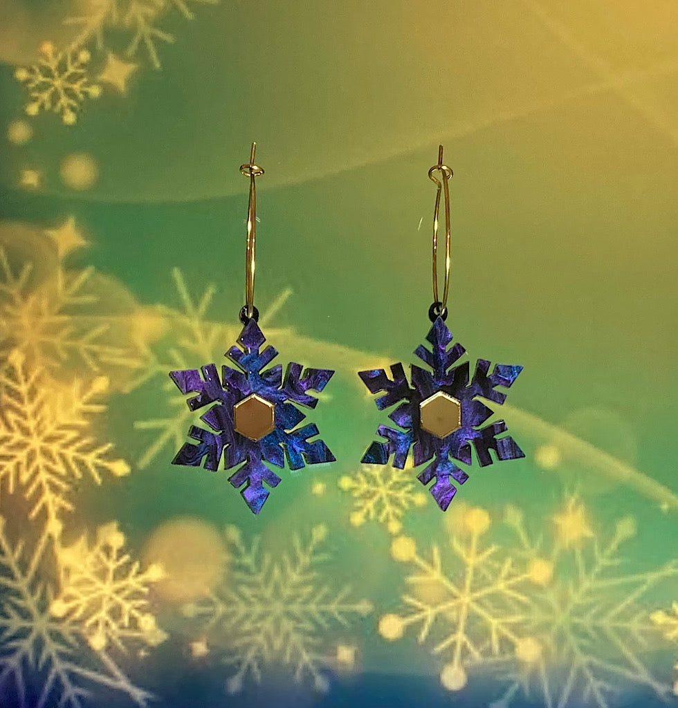 Blue & Purple Swirl Snowflake Earrings