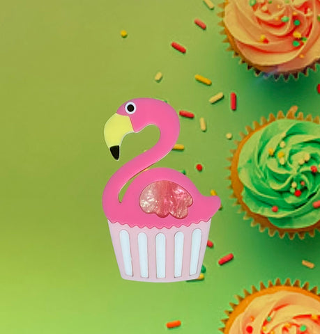 Flamingo Cupcake Brooch V2