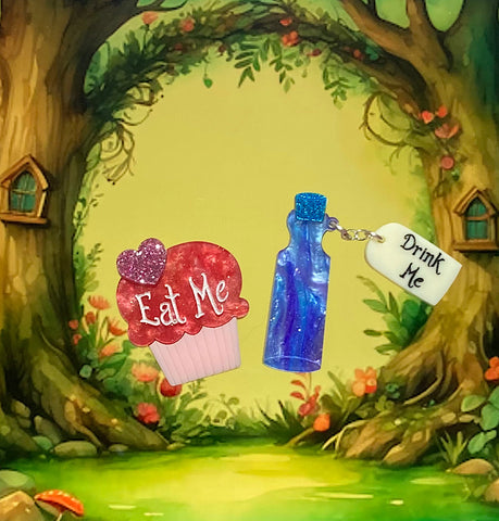 Eat Me, Drink Me Mini Twin Set Brooch V2