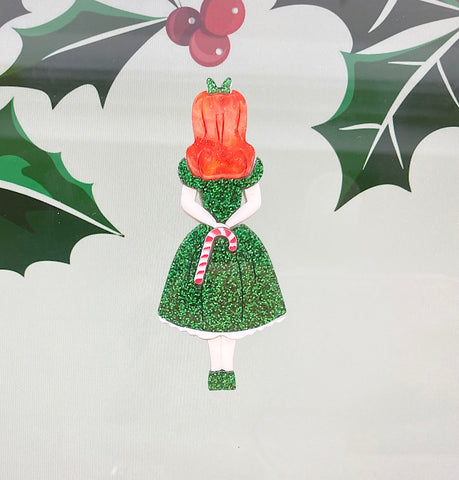 Christmas Alice - Vibrant Green Sparkle Brooch